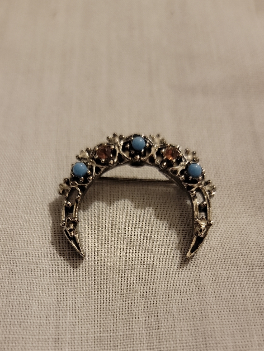 Vintage Gerry's Silver Turquoise Crescent Brooch Pin